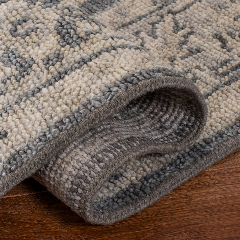 Hand-Knotted Wool Southwestern 8' x 10' Dark Grey & Beige Area Rug