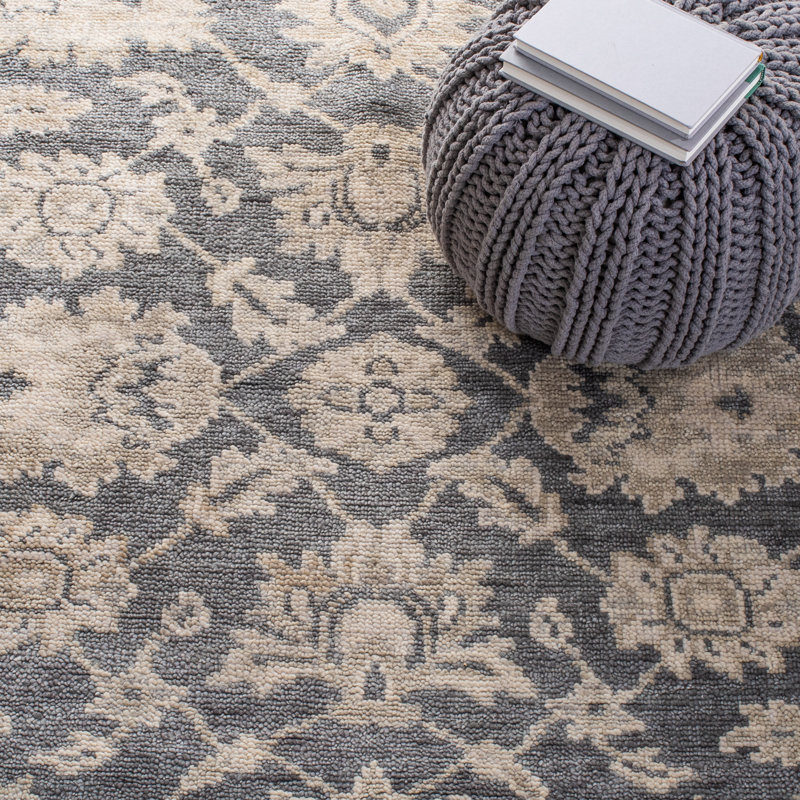 Hand-Knotted Wool Southwestern 8' x 10' Dark Grey & Beige Area Rug