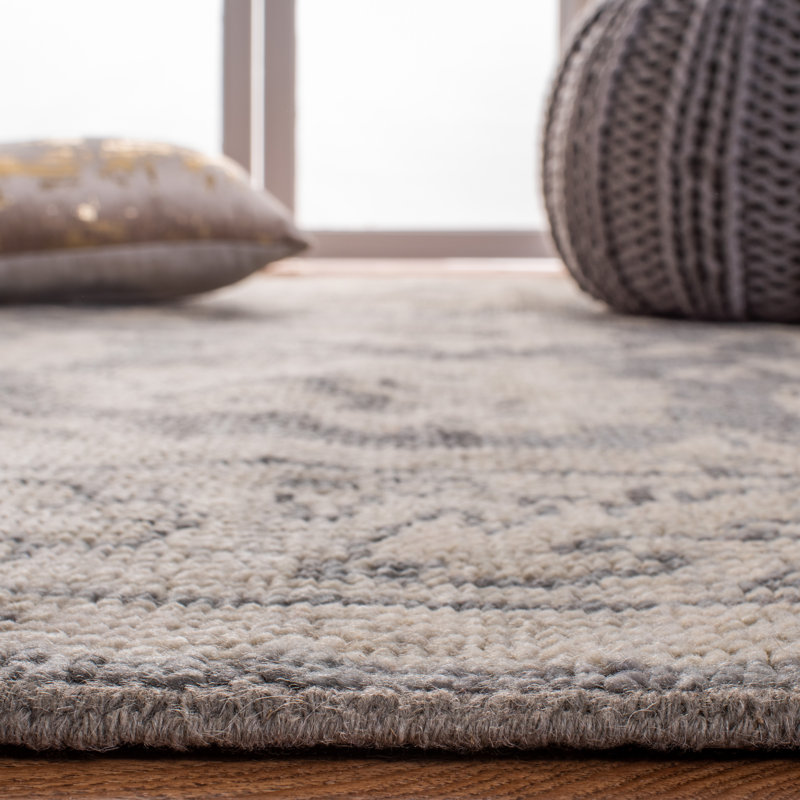 Hand-Knotted Wool Southwestern 8' x 10' Dark Grey & Beige Area Rug