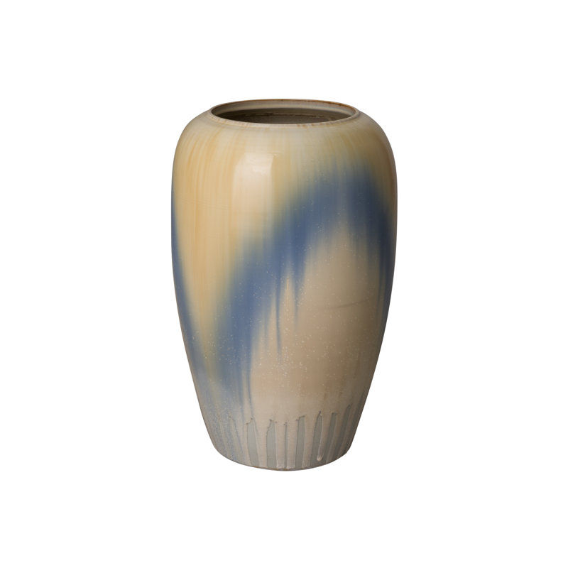 Elegant Raindrop Cream & Blue Ceramic Floor Vase 26"H