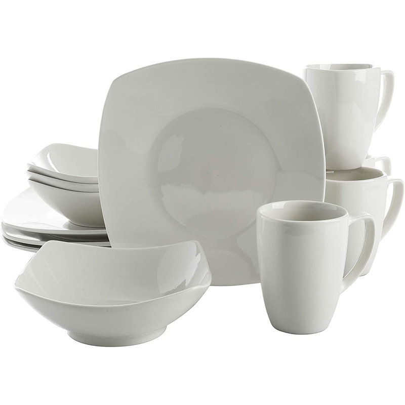 White Ceramic Square Dinnerware Set for 8