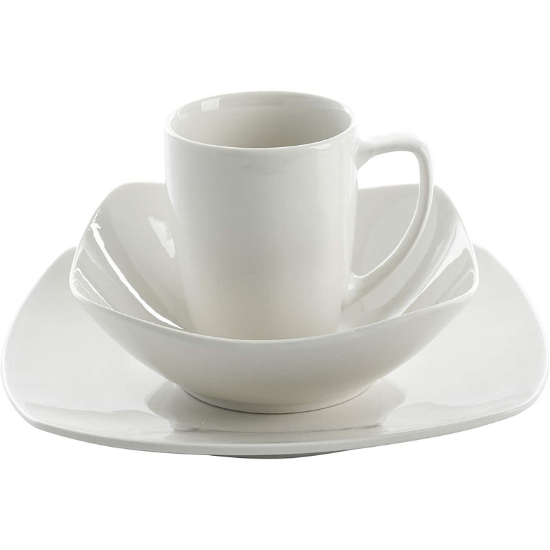 White Ceramic Square Dinnerware Set for 8