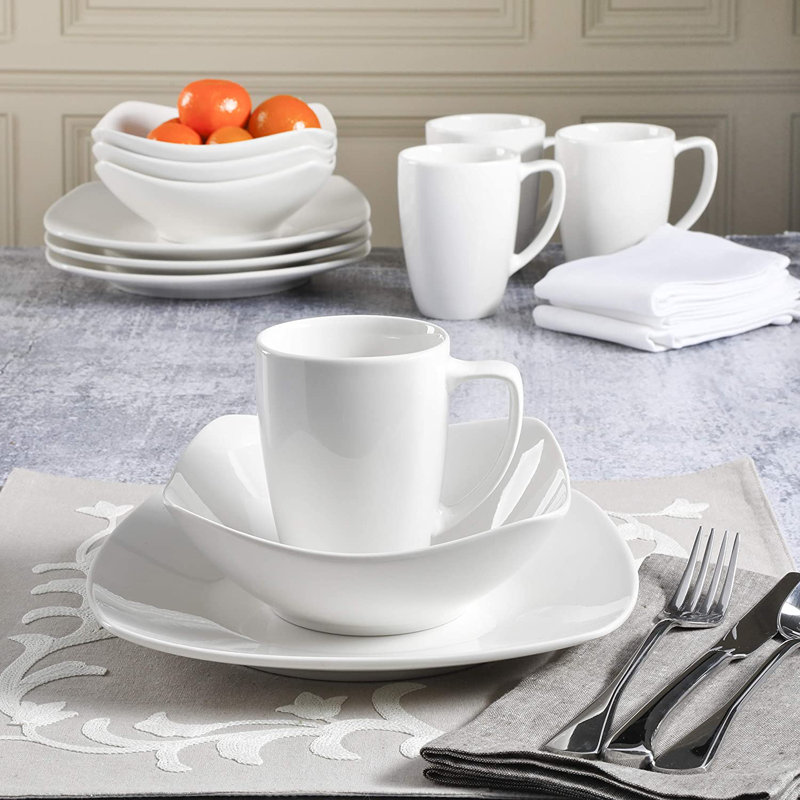 White Ceramic Square Dinnerware Set for 8