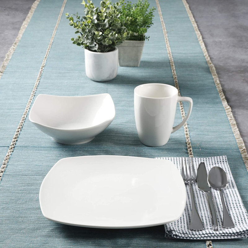 White Ceramic Square Dinnerware Set for 8