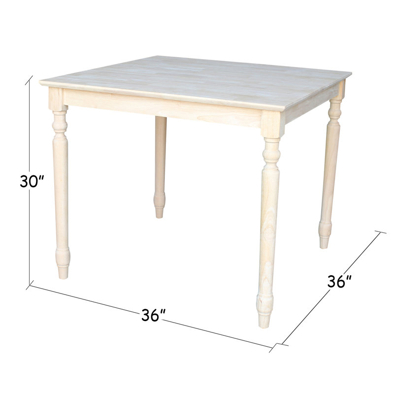 36" Light Unfinished Rubberwood Square Dining Table