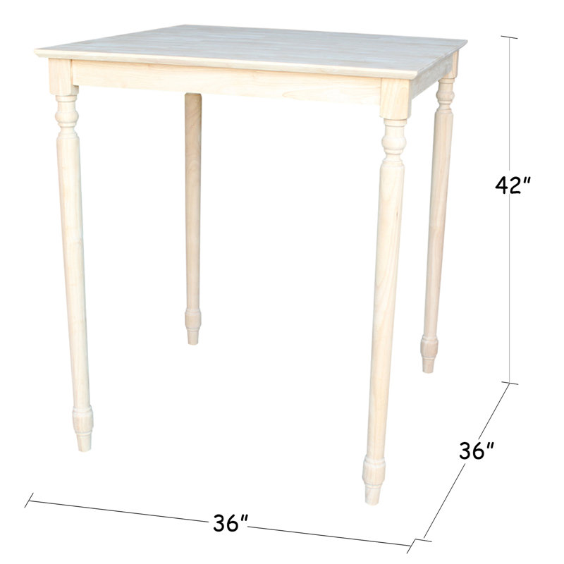 Rustic Farmhouse 36" Square Unfinished Rubberwood Bar Table
