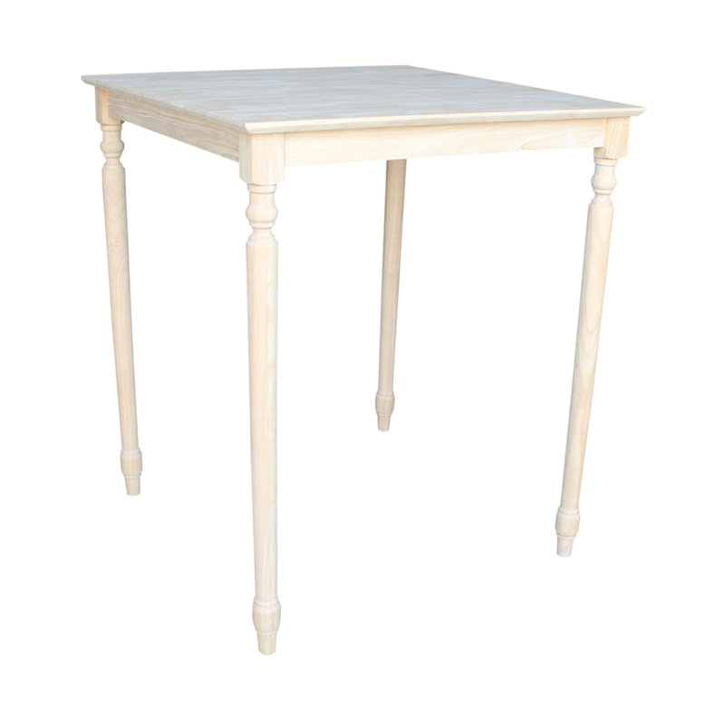 Rustic Farmhouse 36" Square Unfinished Rubberwood Bar Table