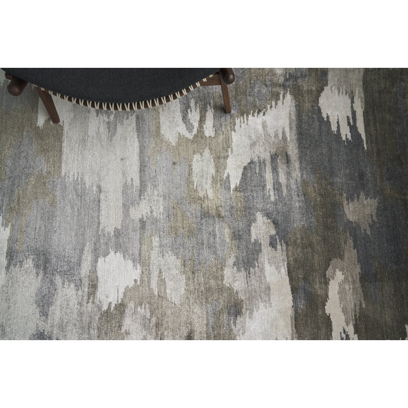 Handmade 8' x 10' Gray Abstract Viscose Cotton Rug