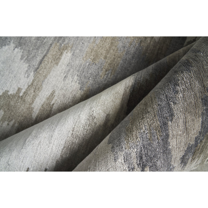 Handmade 8' x 10' Gray Abstract Viscose Cotton Rug
