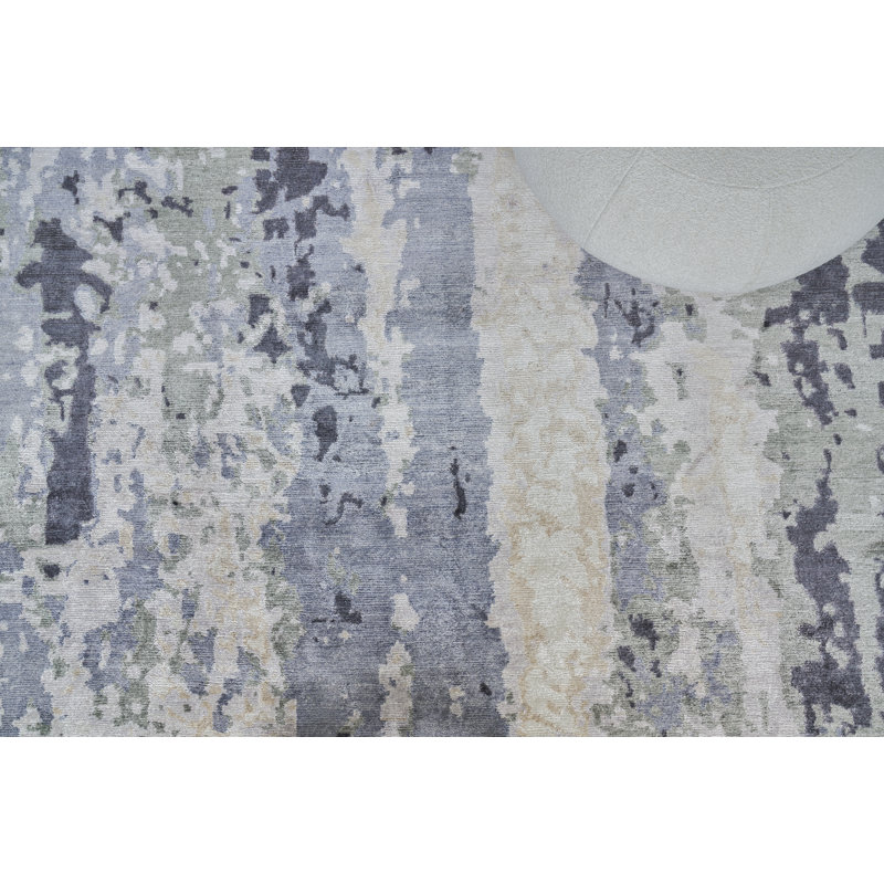 Hand-Knotted Elegance Blue Viscose Abstract 9' x 12' Rug
