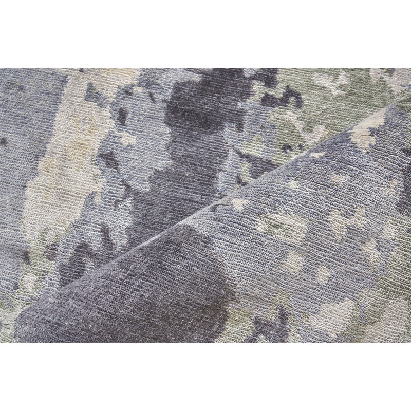 Hand-Knotted Elegance Blue Viscose Abstract 9' x 12' Rug