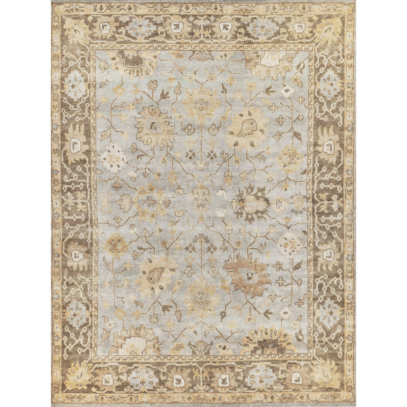 Light Blue and Beige Hand-Knotted Wool Oriental Rug 8' x 10'