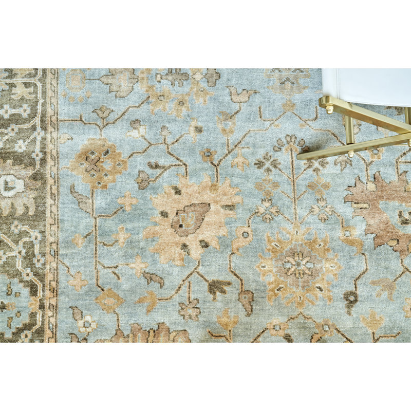 Light Blue and Beige Hand-Knotted Wool Oriental Rug 8' x 10'