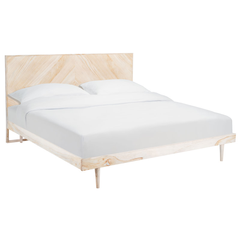 Cora Rose Minimalist Queen Bed with Herringbone Headboard