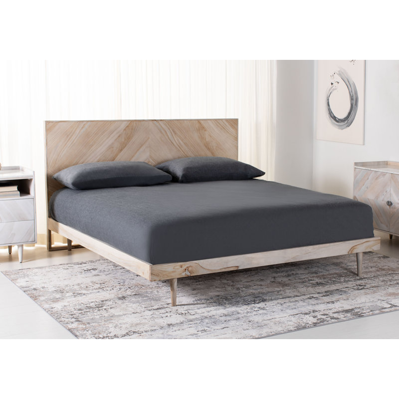 Cora Rose Minimalist Queen Bed with Herringbone Headboard