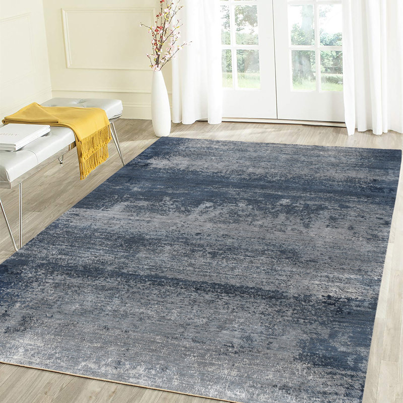 Dazzle Blue Hand-Knotted Wool and Silk 9' x 12' Area Rug