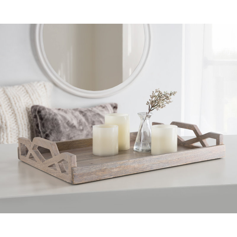 Grassley Whitewash Handcrafted Mango Wood Decorative Tray 19x13