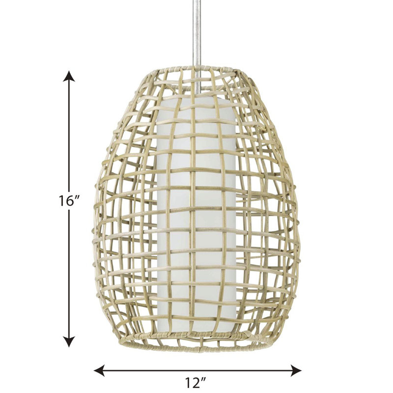 Galvanized Coastal Rattan and Glass Outdoor Pendant Light