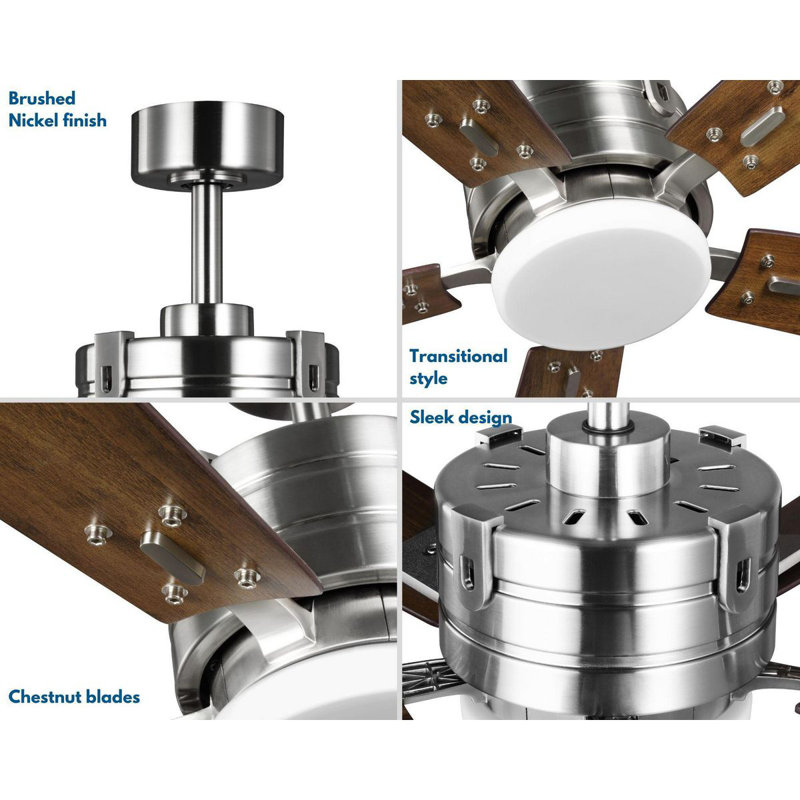 56'' Brushed Nickel Ceiling Fan with LED Light and Remote