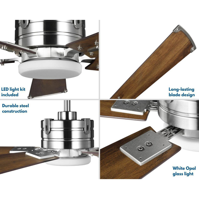 56'' Brushed Nickel Ceiling Fan with LED Light and Remote