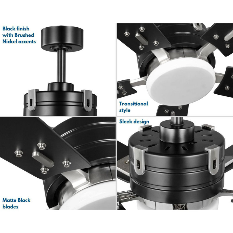 56'' Matte Black Ceiling Fan with LED Light and Remote