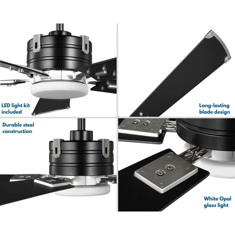 56'' Matte Black Ceiling Fan with LED Light and Remote