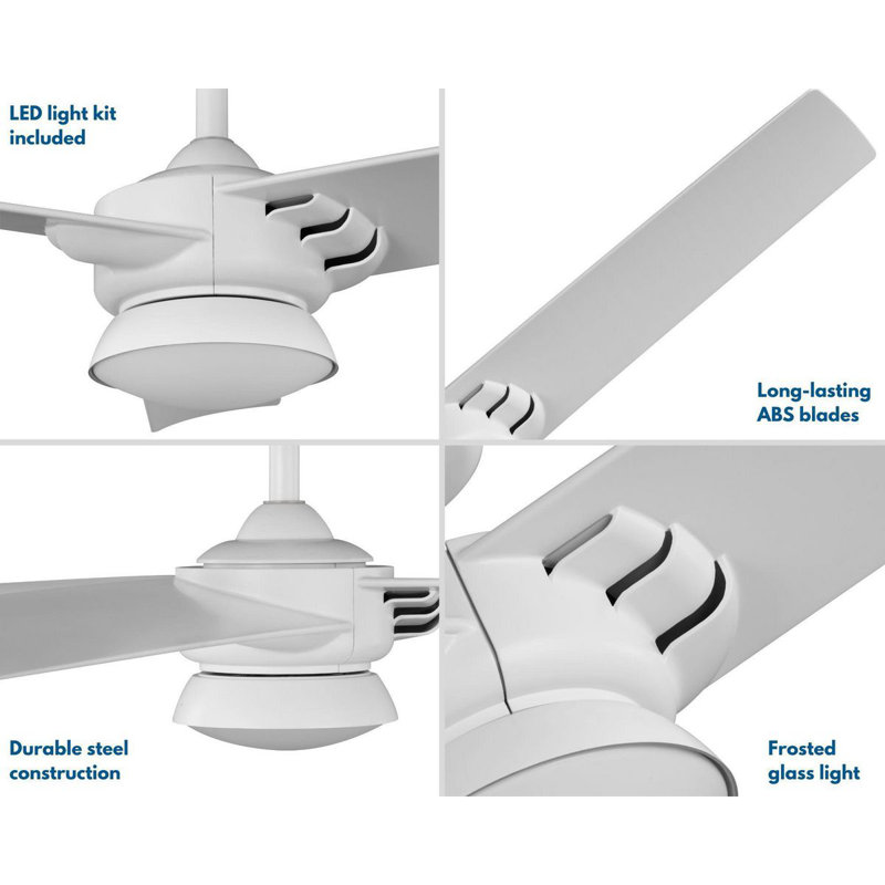 Edwidge 52'' Satin White 3-Blade Ceiling Fan with LED Light