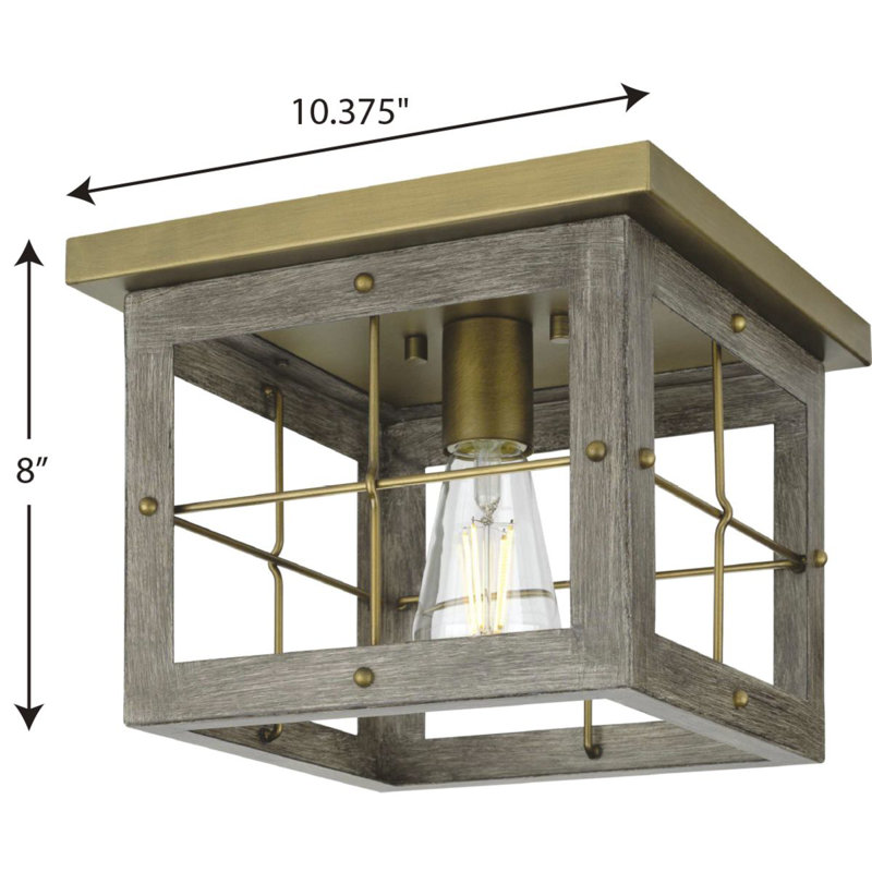 Hedgerow Distressed Brass and Oak Flush Mount Light