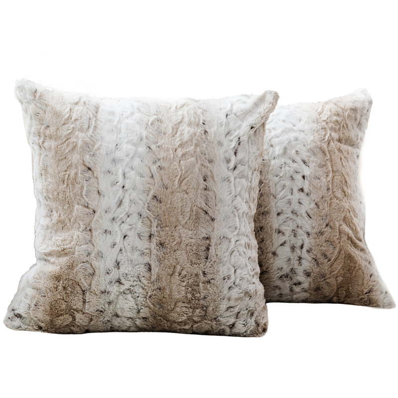Snow Leopard Faux Fur 17'' Square Throw Pillow Set