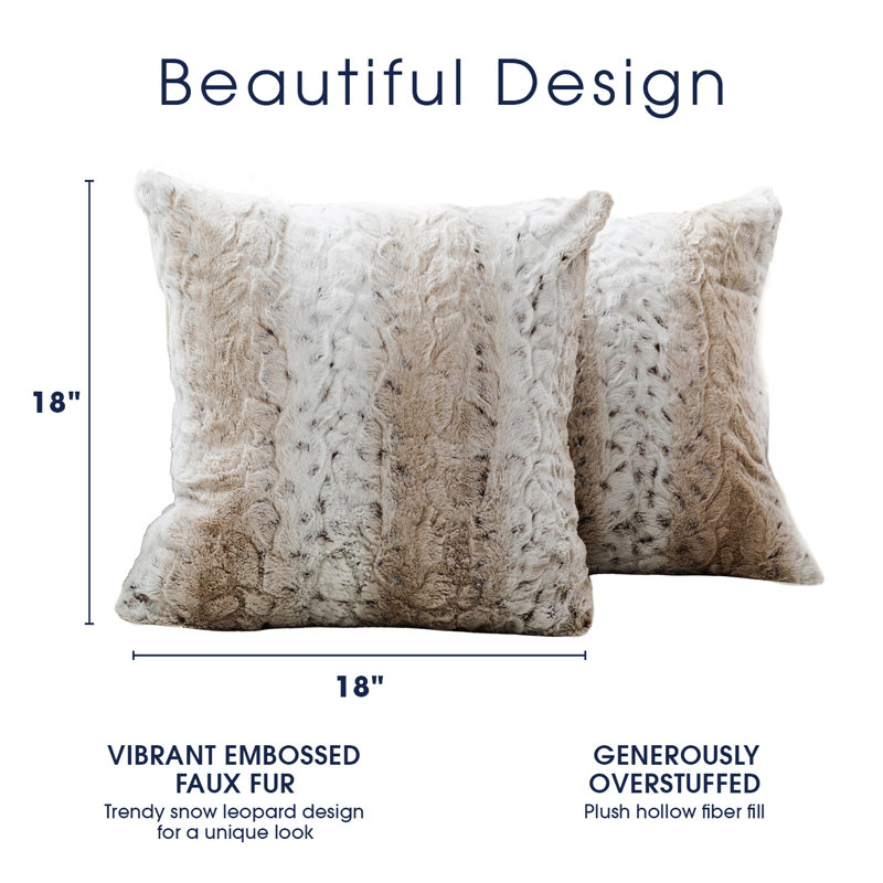 Snow Leopard Faux Fur 17'' Square Throw Pillow Set