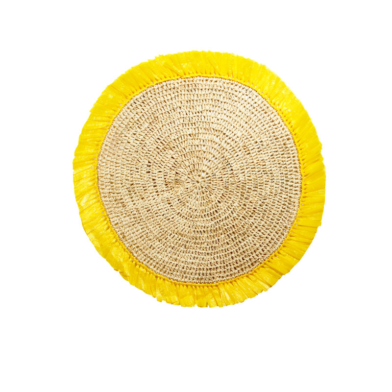 Cheery Yellow and Natural Rattan Round Placemat Set