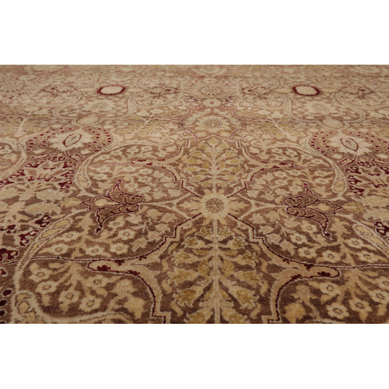 Hand-Knotted Ivory and Brown Wool Oriental 8' x 10' Rug