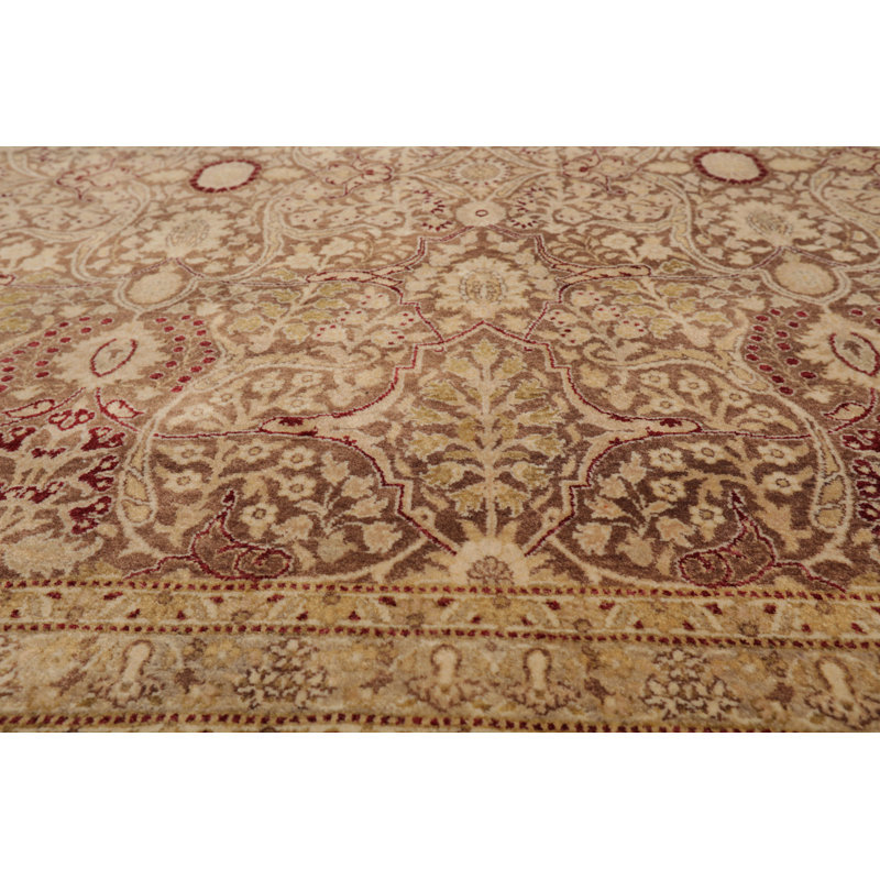 Hand-Knotted Ivory and Brown Wool Oriental 8' x 10' Rug