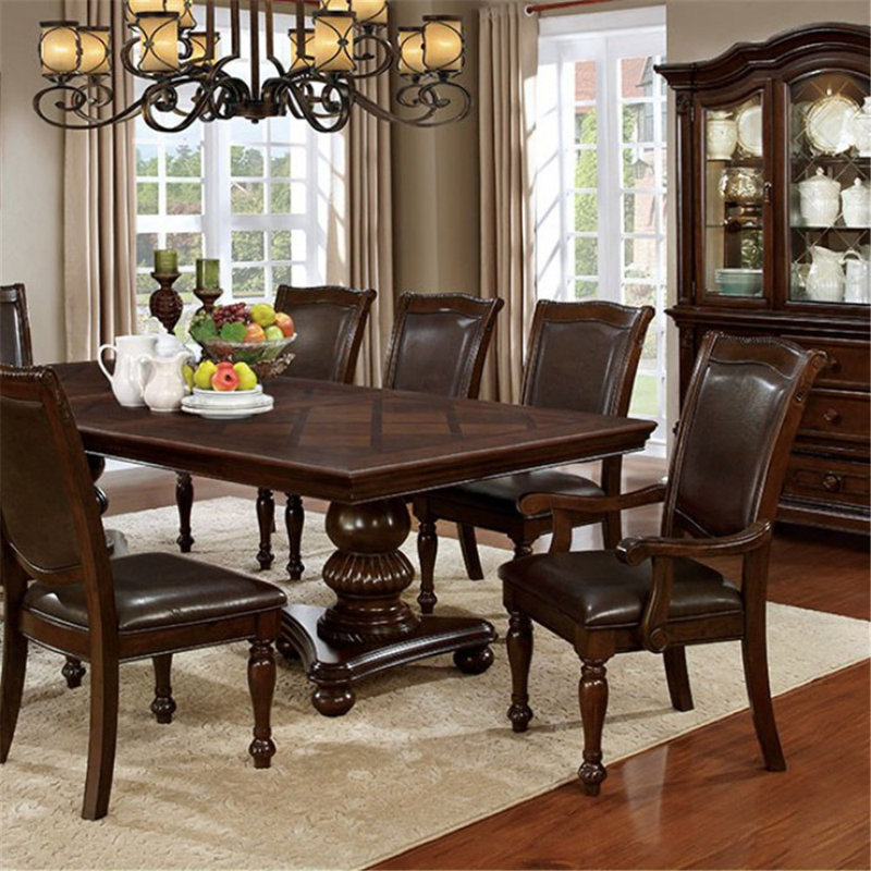 Espresso Faux Leather Traditional Carved Side Chair in Brown