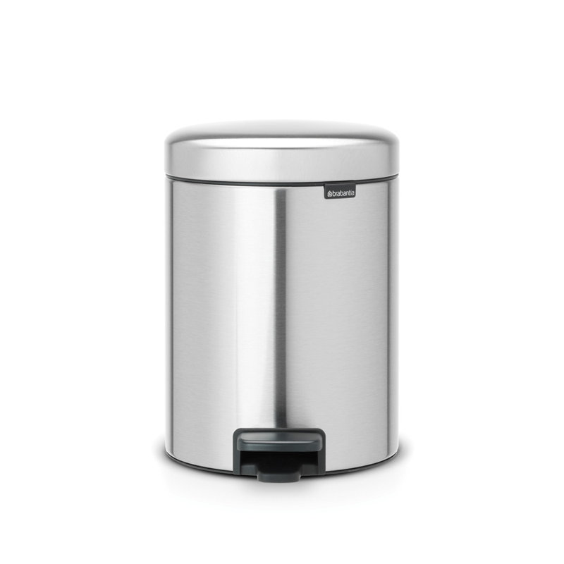 Matt Steel Fingerprint Proof Round Pedal Trash Can, 5 Liter