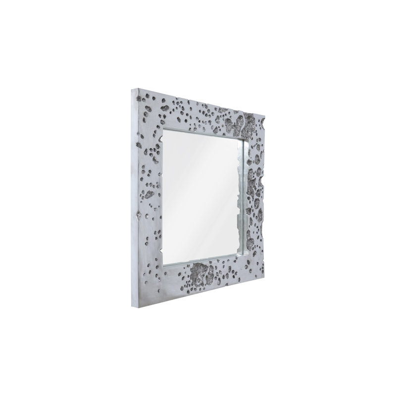 Transitional Square 39'' Silver Leaf Beveled Wood Accent Mirror