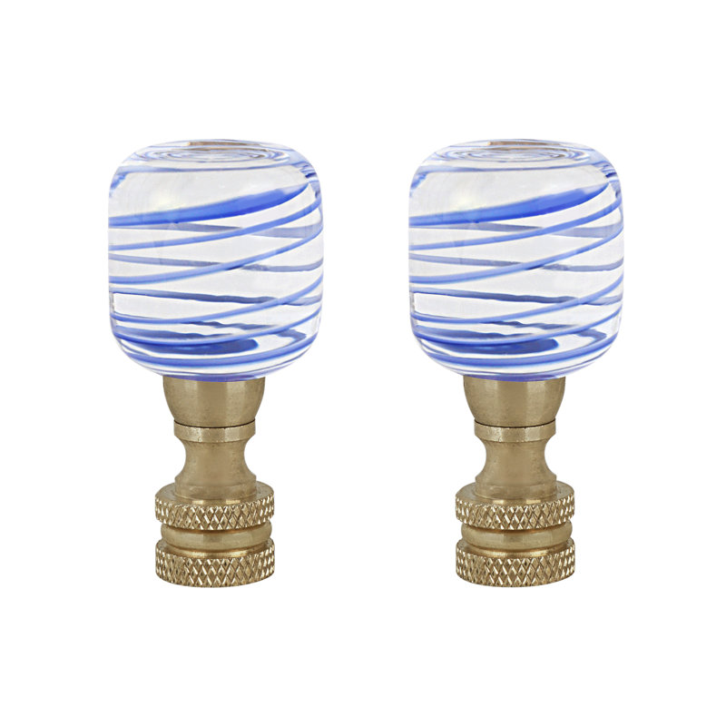 Clear and Blue Glass Lamp Finials with Brass Base, 2" Tall