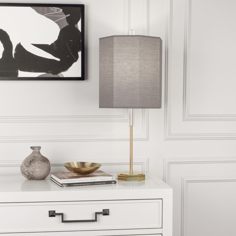 Kate 32.5'' Chrome Metal Table Lamp with Pearl Gray Shade