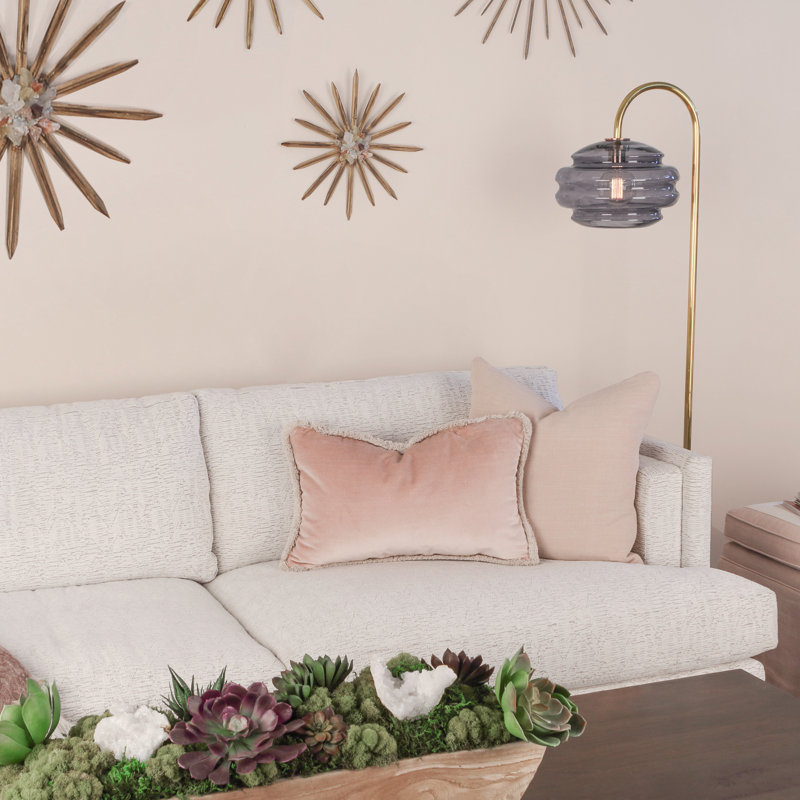 Elegant Arc 62.5'' Silver and Brass Metal Floor Lamp with Glass Shade