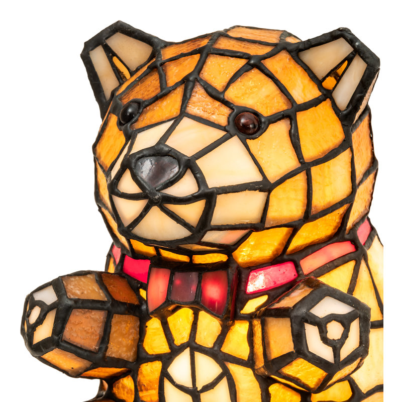 7" Mauve and Coral Stained Glass Teddy Bear Accent Lamp