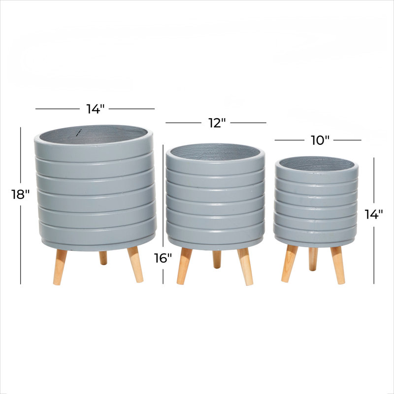 Gray Fiber Clay Planter Set with Wooden Legs