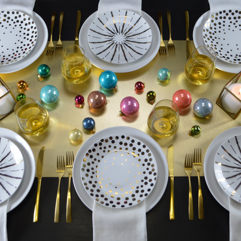 White and Gold Polka Dot Porcelain Salad Plates, Set of 4