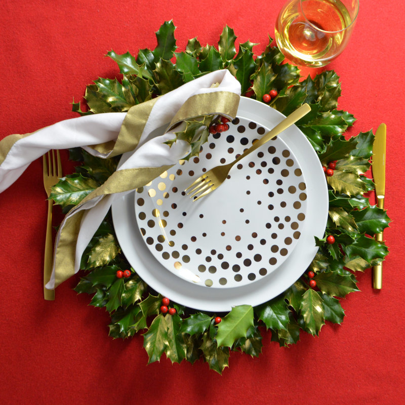 White and Gold Polka Dot Porcelain Salad Plates, Set of 4