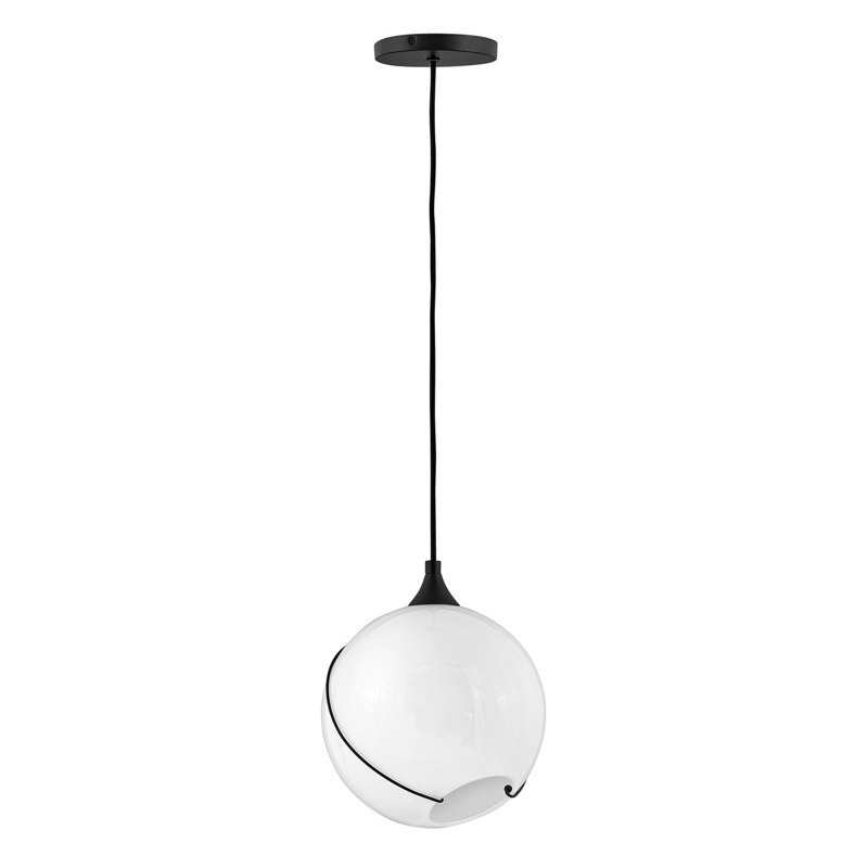 Black Opal Glass Globe Pendant Light with Brass Accents