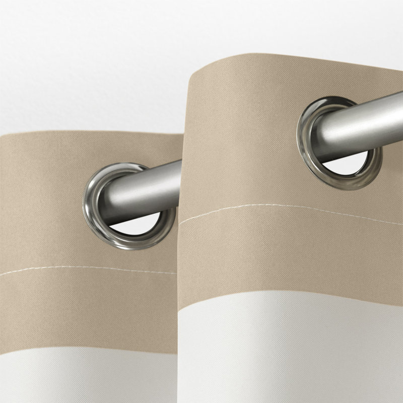 Taupe Stripe Polyester Light-Filtering Grommet Curtain Panels, 54" x 84"