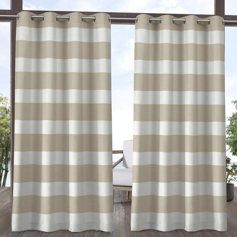 Taupe Stripe Polyester Light-Filtering Grommet Curtain Panels, 54" x 84"