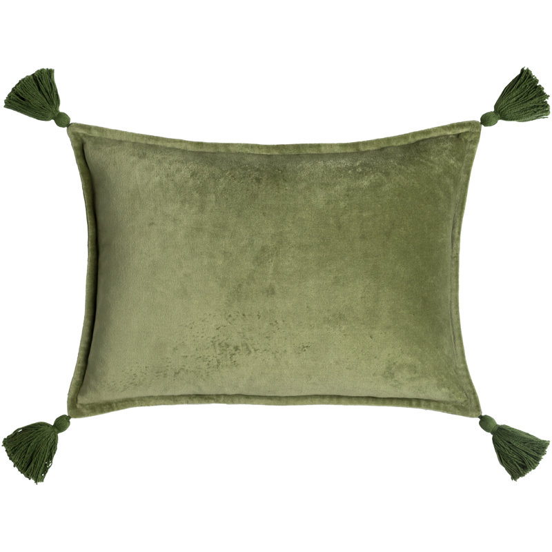 Grass Green Cotton Velvet Lumbar Pillow with Playful Tassels