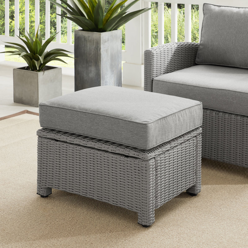Bradenton Versatile Gray Wicker Outdoor Ottoman with Sunbrella Cushion