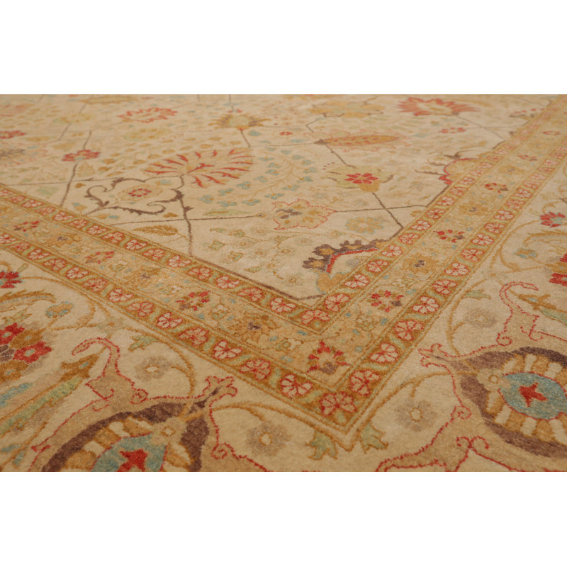 Handmade 9'1" x 11'10" Beige and Red Wool Oriental Rug