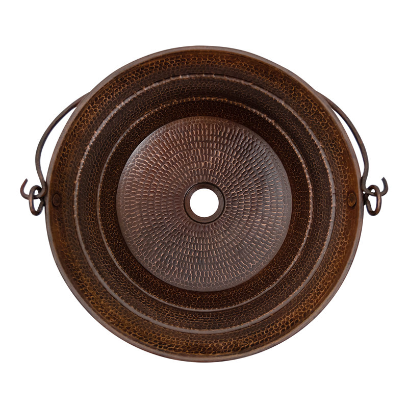 16" Round Hammered Copper Wall-Mount Vessel Sink with Handles
